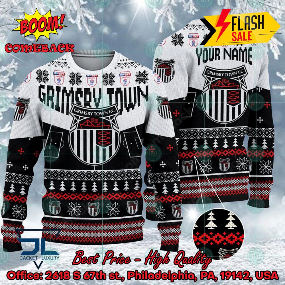 grimsby town fc big logo personalized name ugly christmas sweater 1 blGqm