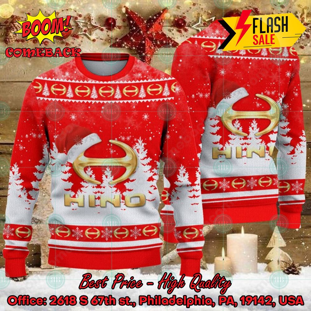 Hino Motors Big Logo Santa Hat Ugly Christmas Sweater