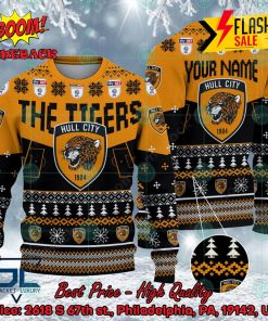 Hull City FC Big Logo Personalized Name Ugly Christmas Sweater