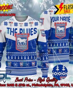 Ipswich Town FC Big Logo Personalized Name Ugly Christmas Sweater