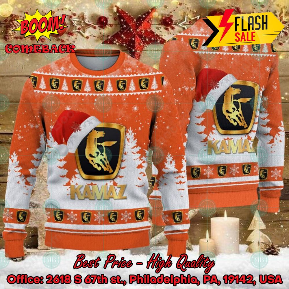 Kamaz Big Logo Santa Hat Ugly Christmas Sweater