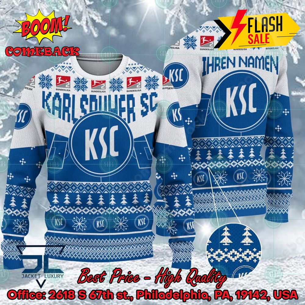 Karlsruher SC Stadium Personalized Name Ugly Christmas Sweater