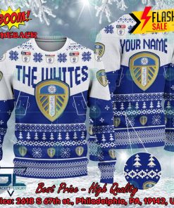 Leeds United FC Big Logo Personalized Name Ugly Christmas Sweater