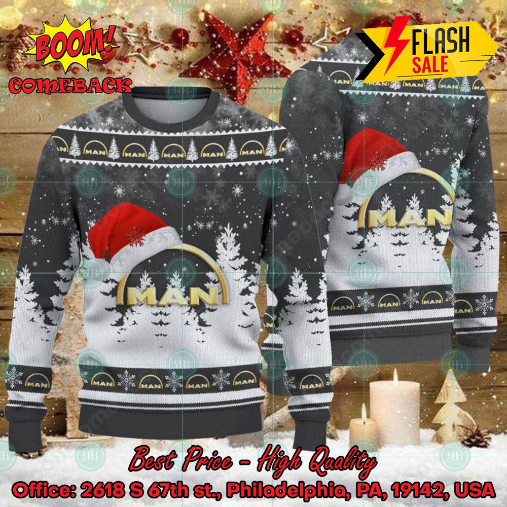 MAN Big Logo Santa Hat Ugly Christmas Sweater