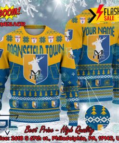 Mansfield Town FC Big Logo Personalized Name Ugly Christmas Sweater