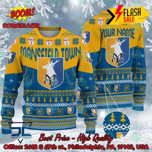Mansfield Town FC Big Logo Personalized Name Ugly Christmas Sweater