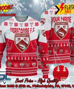 Morecambe FC Big Logo Personalized Name Ugly Christmas Sweater