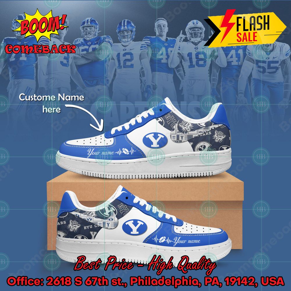 NCAA BYU Cougars Personalized Name Nike Air Force Sneakers