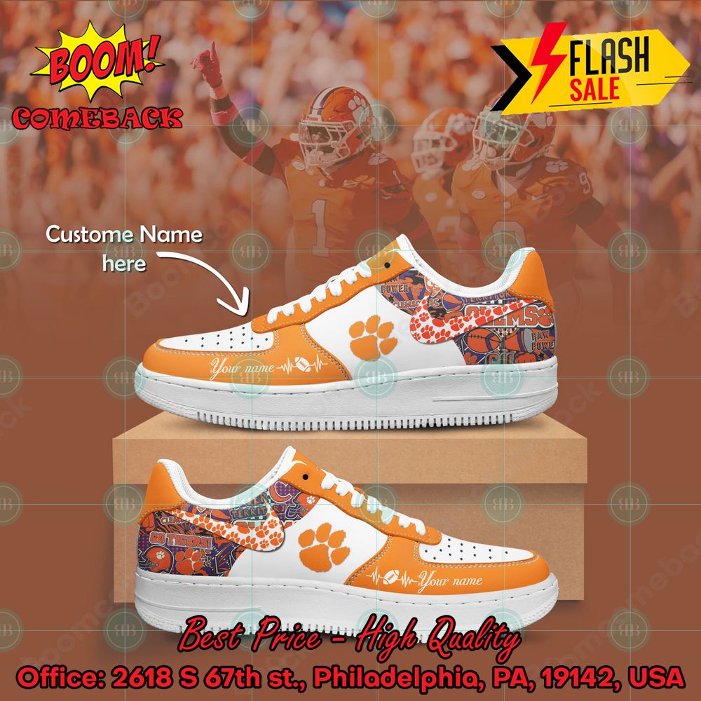 NCAA Clemson Tigers Personalized Name Nike Air Force Sneakers