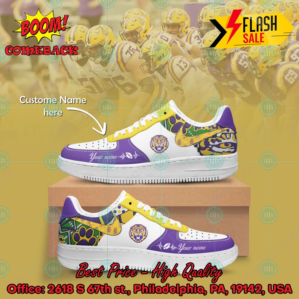 NCAA LSU Tigers Personalized Name Nike Air Force Sneakers