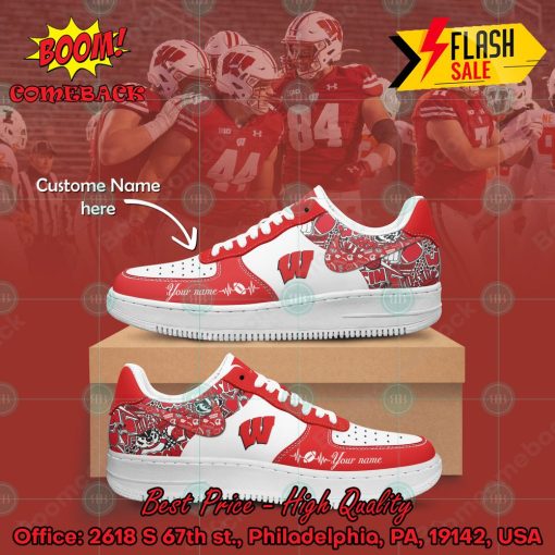 NCAA Wisconsin Badgers Personalized Name Nike Air Force Sneakers