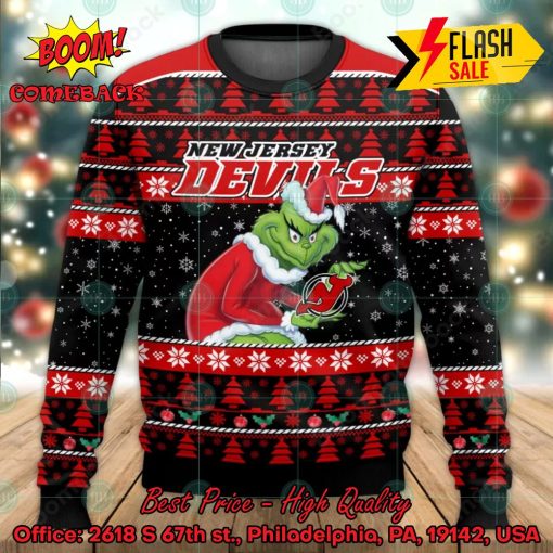 New Jersey Devils Sneaky Grinch Ugly Christmas Sweater