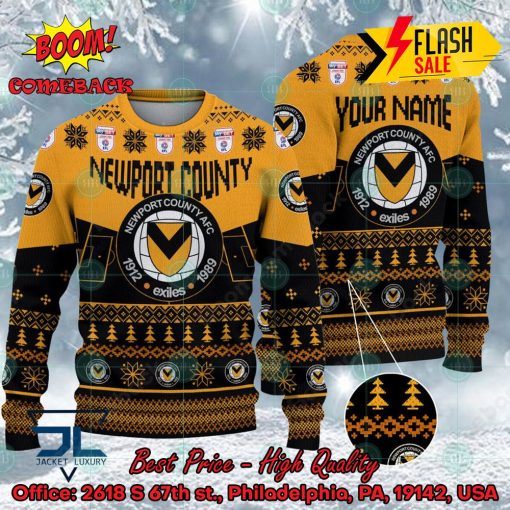 Newport County AFC Big Logo Personalized Name Ugly Christmas Sweater