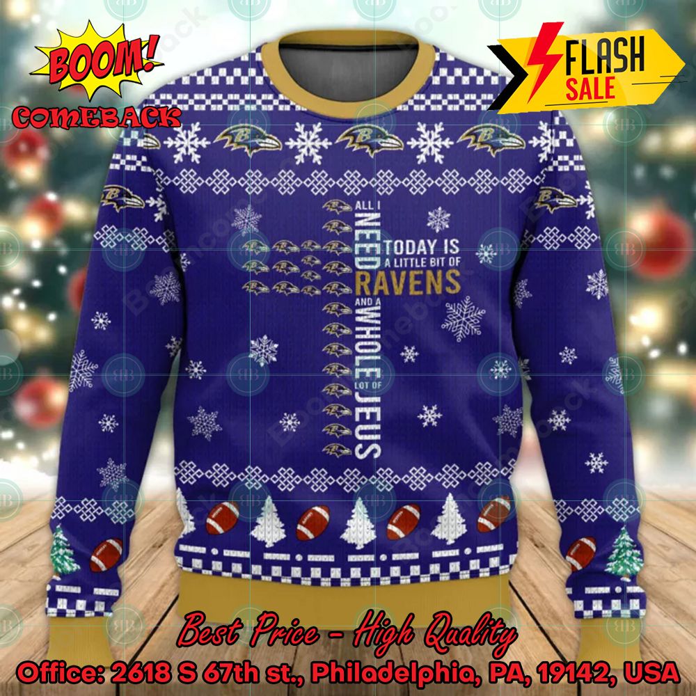 NFL Baltimore Ravens Cross Today Is A Little Bit Of Ravens Ugly Christmas Sweater