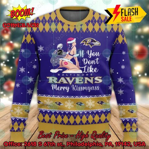 NFL Baltimore Ravens Sexy Girl Merry Kissmyass Ugly Christmas Sweater