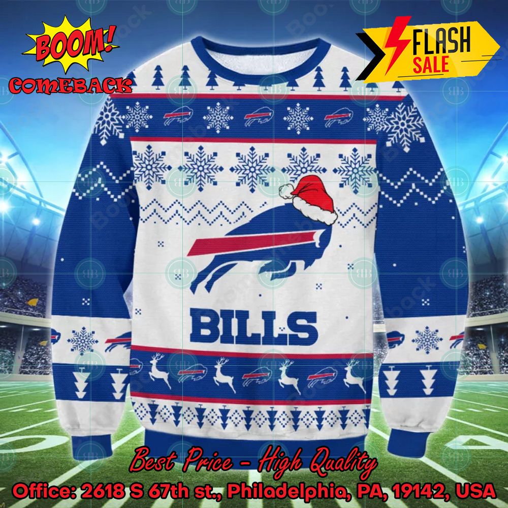 NFL Buffalo Bills Big Logo Santa Hat Ugly Christmas Sweater