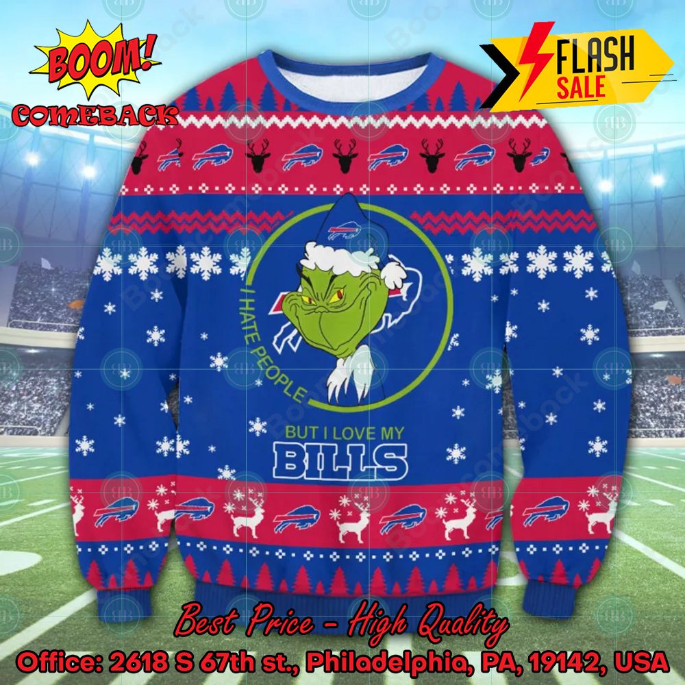 NFL Buffalo Bills Grinch I Hate People But I Love My Bills Christmas Sweater