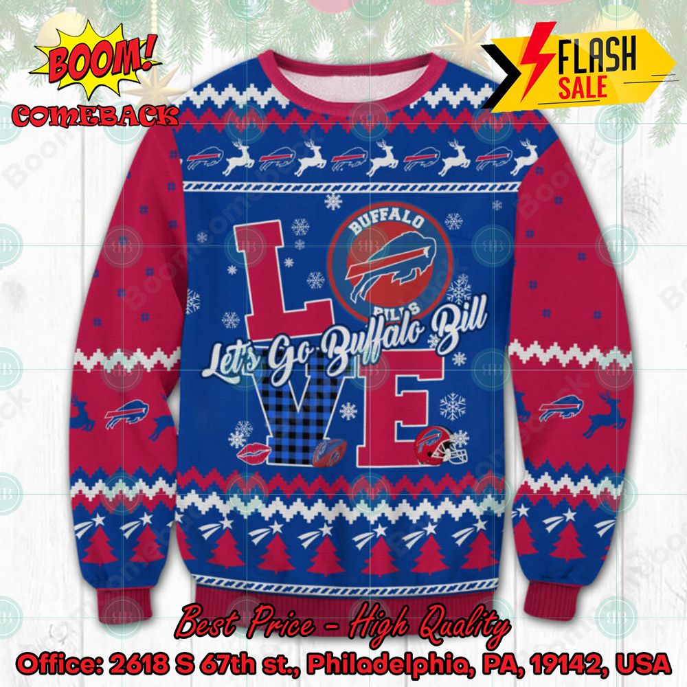 NFL Buffalo Bills Love Let's Go Bills Ugly Christmas Sweater