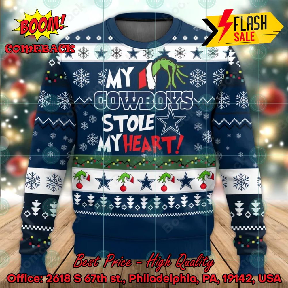 NFL Dallas Cowboys Grinch Hand My Cowboys Stole My Heart Ugly Christmas Sweater