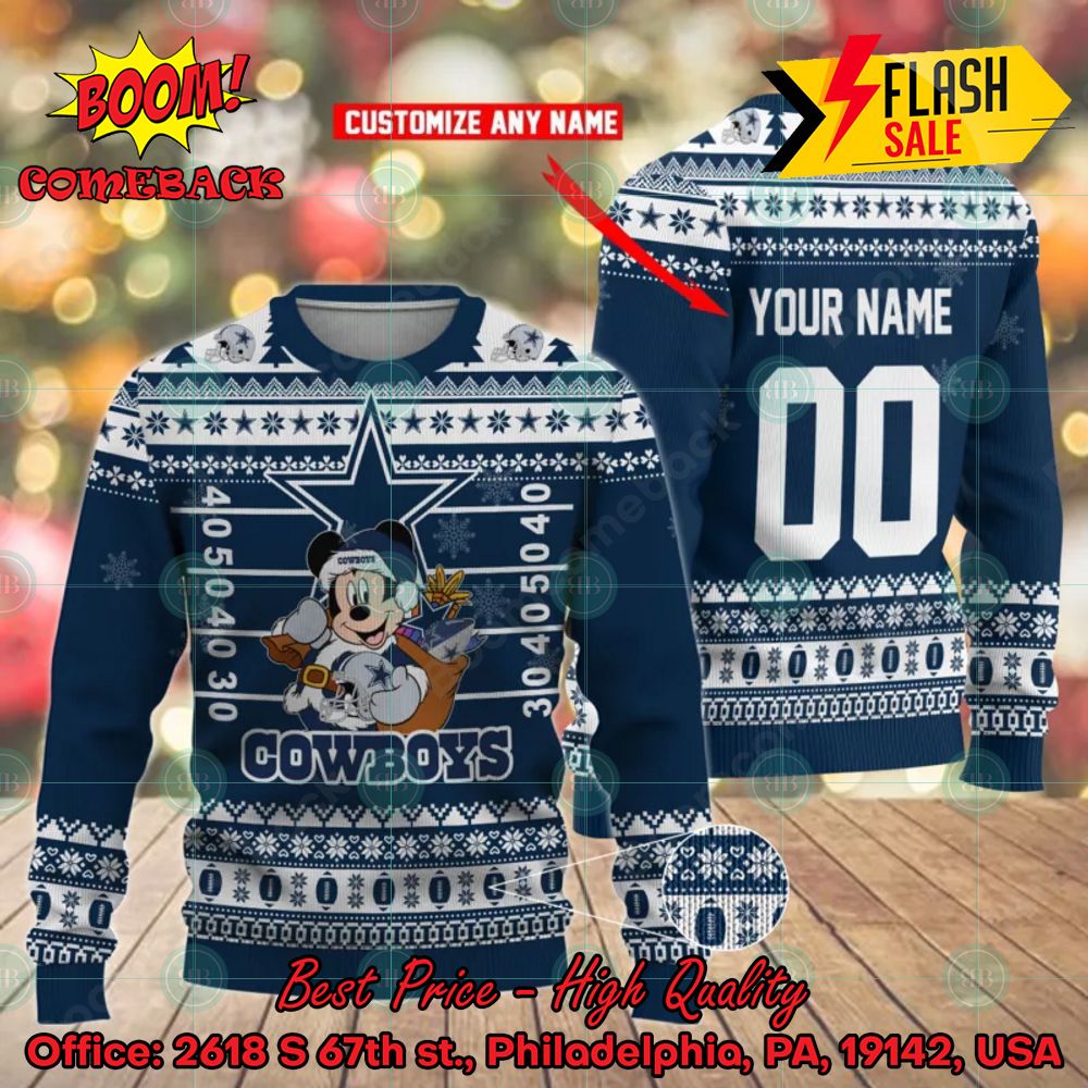 NFL Dallas Cowboys Mickey Mouse Personalized Ugly Christmas Sweater