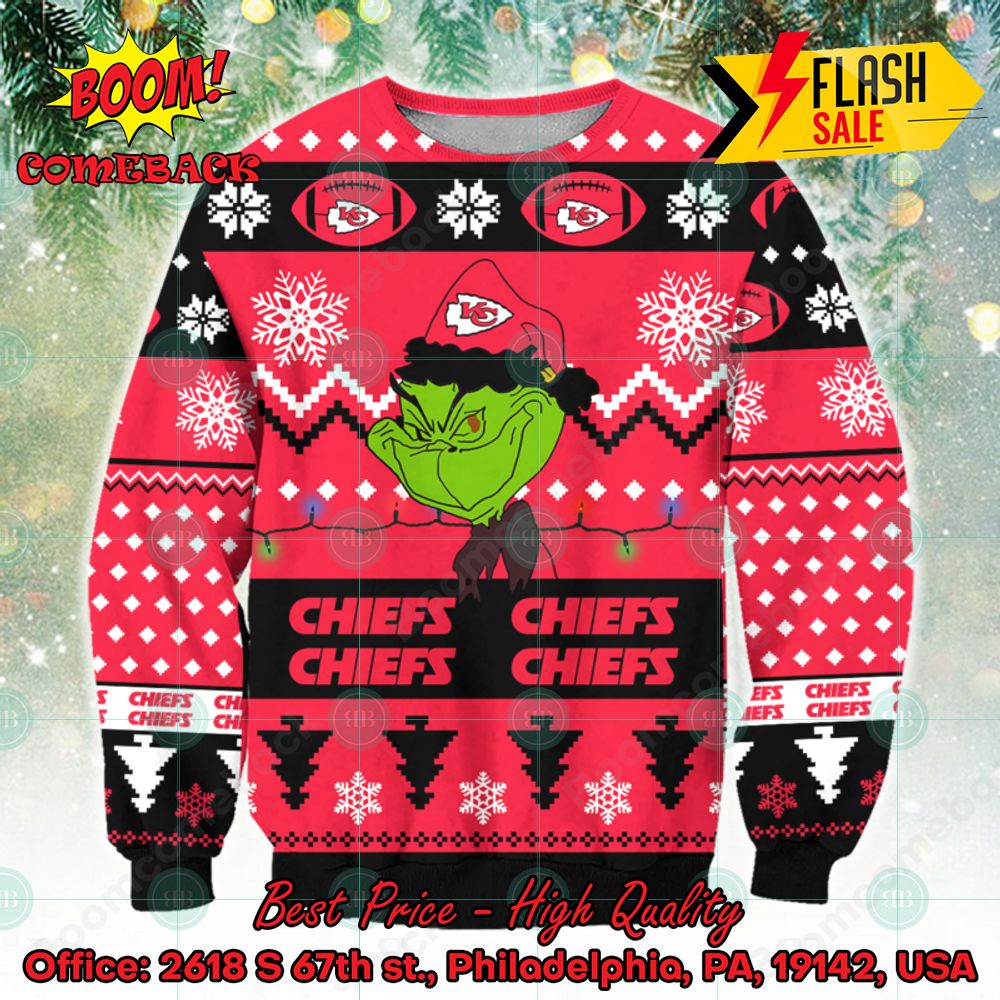 NFL Kansas City Chiefs Grinch Cunningly Smile Ugly Christmas Sweater