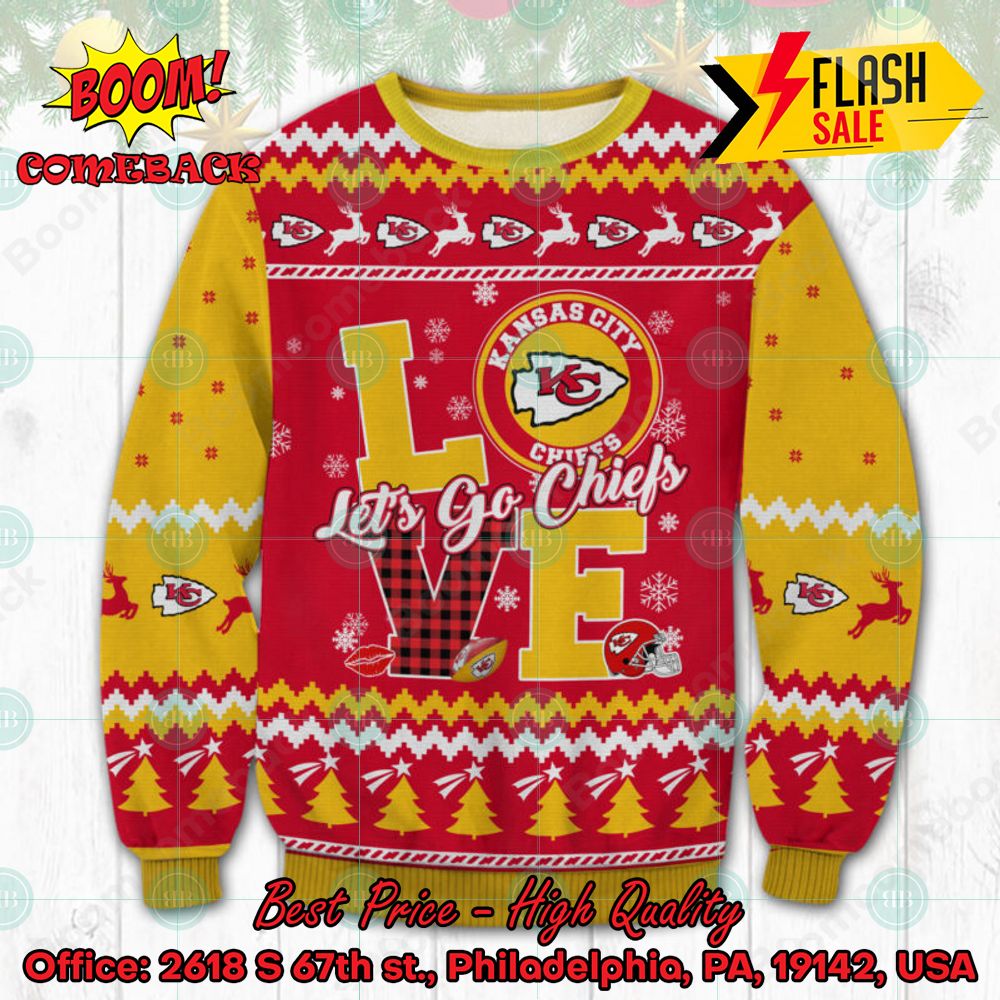 NFL Kansas City Chiefs Love Let's Go Chiefs Ugly Christmas Sweater
