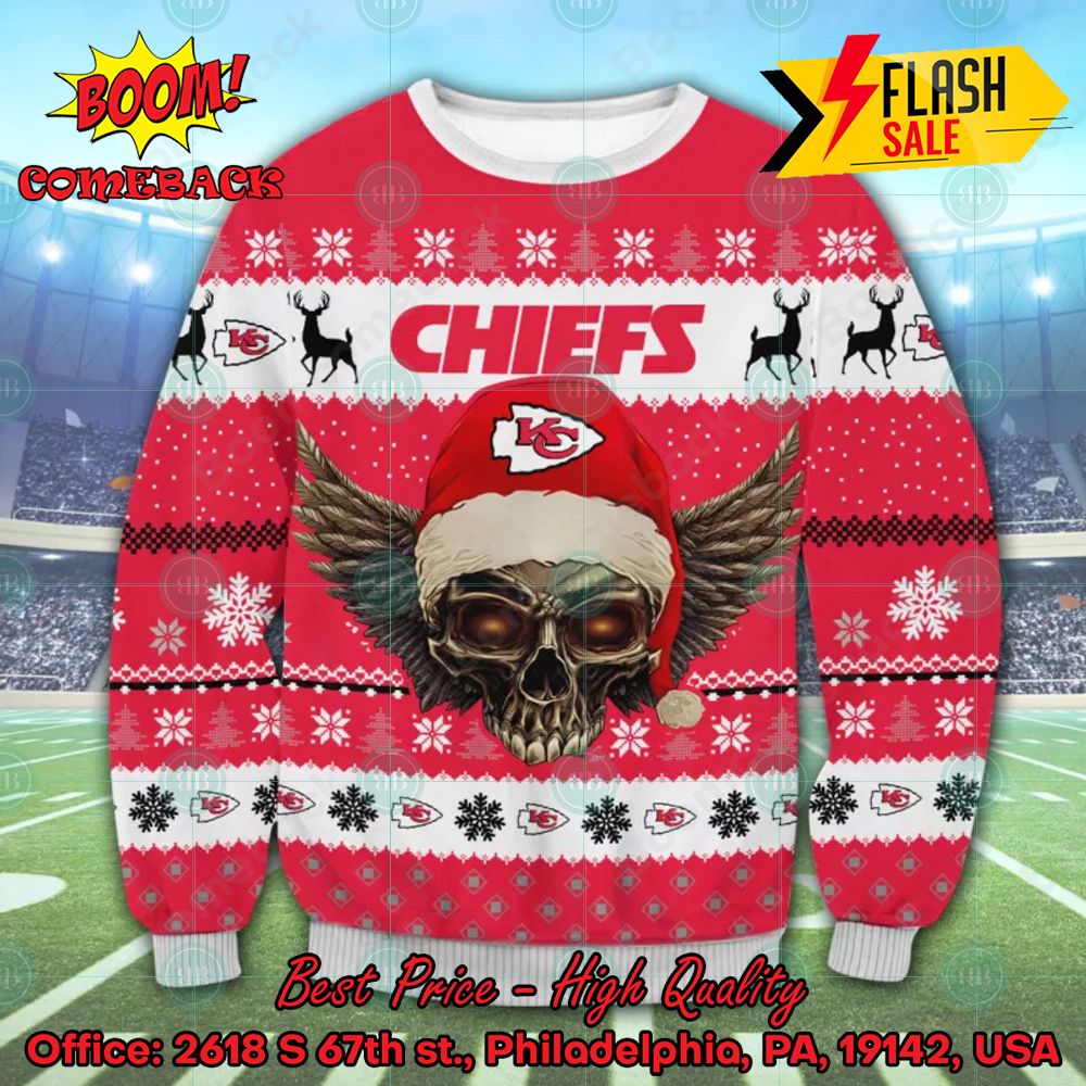 NFL Kansas City Chiefs Skull Wings Ugly Christmas Sweater