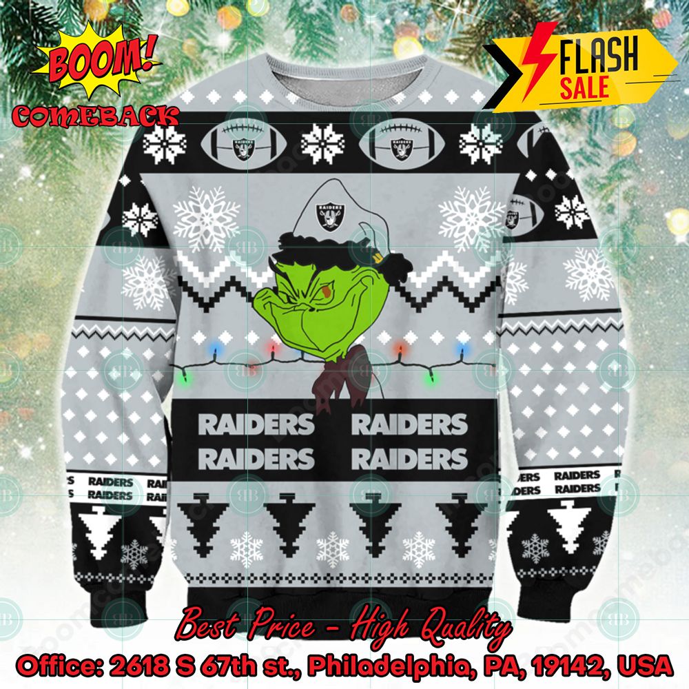 nfl las vegas raiders grinch cunningly smile ugly christmas sweater 1 fklKf