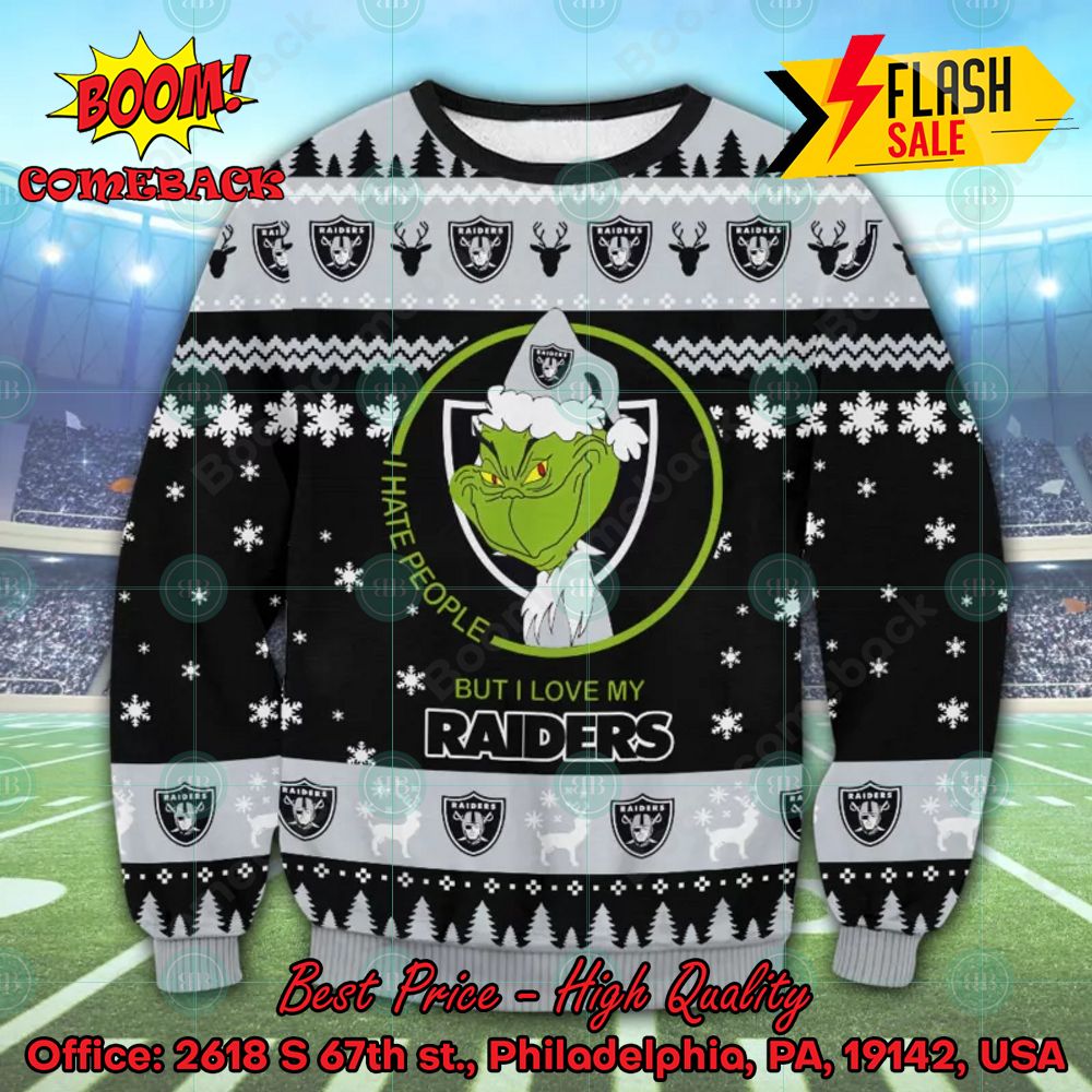 NFL Las Vegas Raiders Grinch Cunningly Smile Ugly Christmas Sweater
