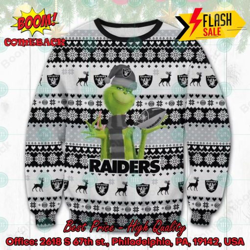 NFL Las Vegas Raiders Grinch Santa Hat Ugly Christmas Sweater