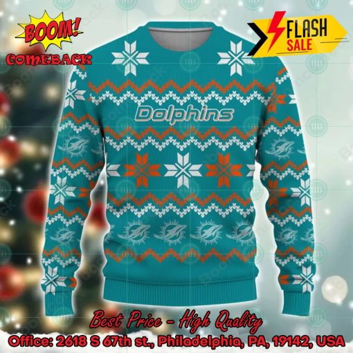 NFL Miami Dolphins Snowflake Ugly Christmas Sweater