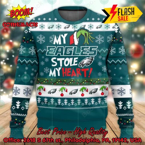 NFL Philadelphia Eagles Grinch Hand My Eagles Stole My Heart Ugly Christmas Sweater
