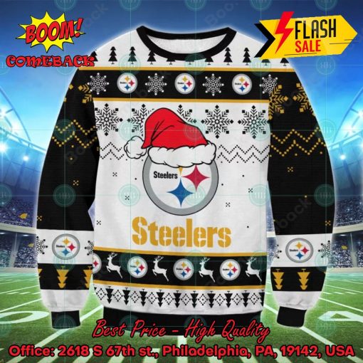 NFL Pittsburgh Steelers Big Logo Santa Hat Ugly Christmas Sweater