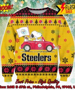 NFL Pittsburgh Steelers Snoopy Driving Car Ugly Christmas Sweater