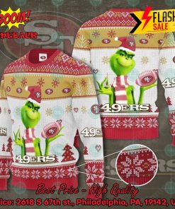 NFL San Francisco 49ers Grinch Santa Hat Pine Tree Ugly Christmas Sweater