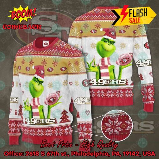 NFL San Francisco 49ers Grinch Santa Hat Pine Tree Ugly Christmas Sweater