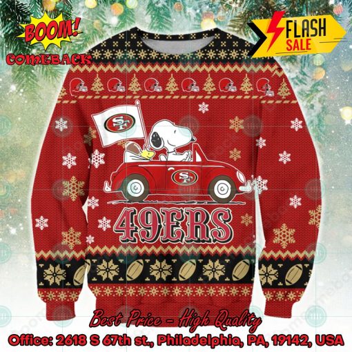 NFL San Francisco 49ers Snoopy Driving Car Ugly Christmas Sweater