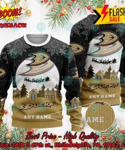 NHL Anaheim Ducks Santa Claus In The Moon Personalized Name Ugly Christmas Sweater