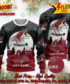 NHL Arizona Coyotes Santa Claus In The Moon Personalized Name Ugly Christmas Sweater