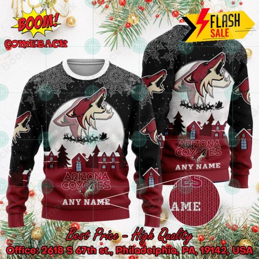 NHL Arizona Coyotes Santa Claus In The Moon Personalized Name Ugly Christmas Sweater
