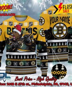 NHL Boston Bruins Mascot Personalized Name Ugly Christmas Sweater