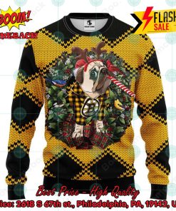 NHL Boston Bruins Pug Candy Cane Ugly Christmas Sweater