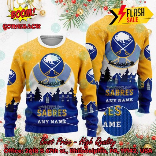 NHL Buffalo Sabres Santa Claus In The Moon Personalized Name Ugly Christmas Sweater