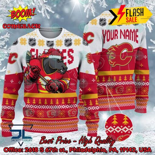 NHL Calgary Flames Mascot Personalized Name Ugly Christmas Sweater