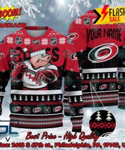 NHL Carolina Hurricanes Mascot Personalized Name Ugly Christmas Sweater