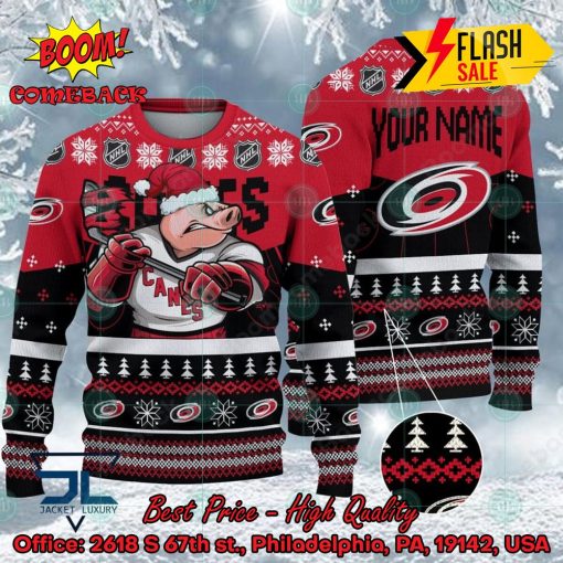 NHL Carolina Hurricanes Mascot Personalized Name Ugly Christmas Sweater