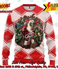 NHL Carolina Hurricanes Pug Candy Cane Ugly Christmas Sweater