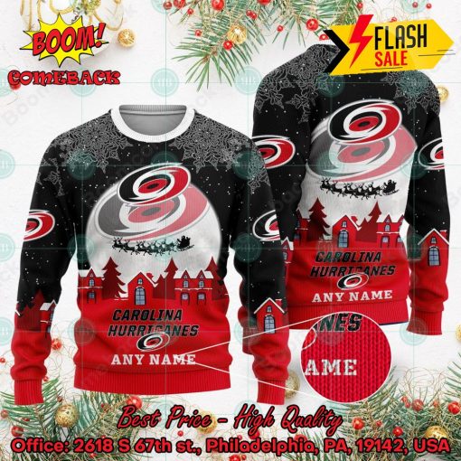 NHL Carolina Hurricanes Santa Claus In The Moon Personalized Name Ugly Christmas Sweater