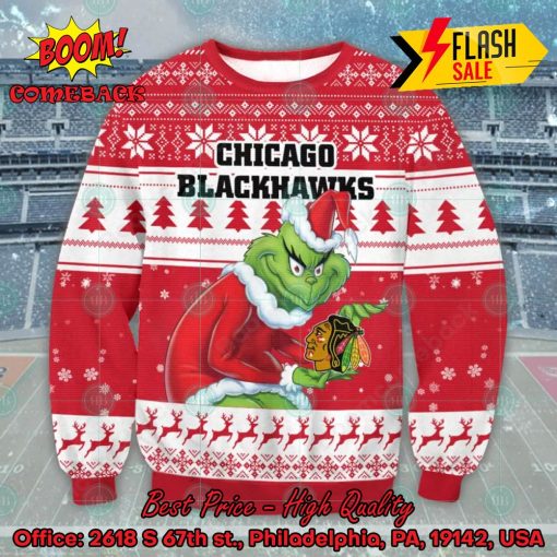 NHL Chicago Blackhawks Sneaky Grinch Ugly Christmas Sweater