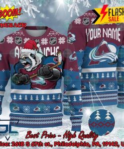 NHL Colorado Avalanche Mascot Personalized Name Ugly Christmas Sweater